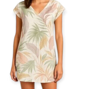 Tahari Linen Palm Print Dress Medium